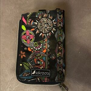Sakroots Black Floral wallet Case with Colorful Accents